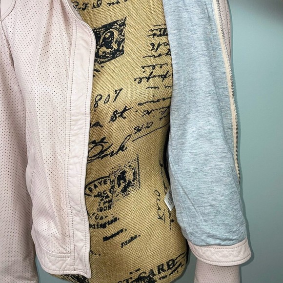 REBECCA TAYLOR Perforated Lamb Leather Bomber Moto Zip Up Pink Jacket Women's 8 - Picture 8 of 12